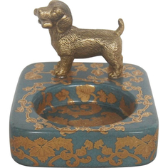 Пепельница Glasar с собачкой, синяя с золотым декором, 13х11х10 см ГЛАСАР