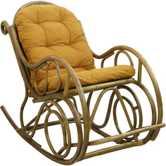Кресло-качалка Rattan grand Medium Brown с подушками жёлтый