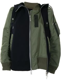 sacai бомбер с контрастной вставкой