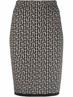Balmain жаккардовая юбка с монограммой