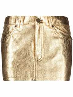 Saint Laurent кожаная юбка мини с эффектом металлик