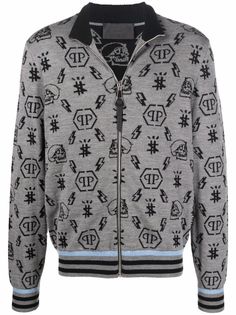Philipp Plein кардиган вязки интарсия на молнии с монограммой