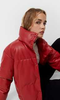 Stradivarius Стеганая Куртка Из Искусственной Кожи Красный L