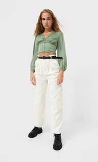 Stradivarius Атласная Блуза С V-Образным Вырезом Multicolor S