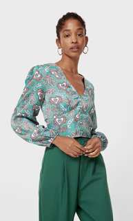 Stradivarius Блуза С Принтом И V-Образным Вырезом Хаки L