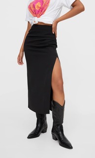 Stradivarius Юбка Миди Со Сборкой Черный 34