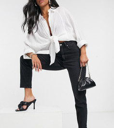 Черные выбеленные узкие джинсы в винтажном стиле с завышенной талией и моделирующими швами ASOS DESIGN Petite-Черный