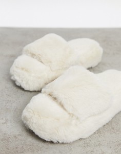 Пушистые слиперы-шлепанцы кремового цвета New Look-Белый