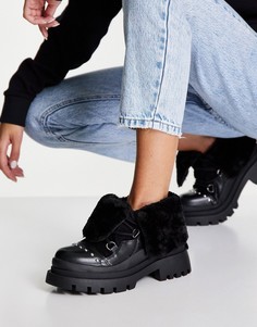 Черные походные ботинки на массивной подошве с подкладкой из искусственного меха Truffle Collection-Черный цвет