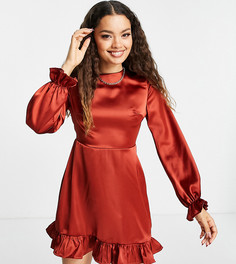 Платье мини цвета корицы с длинными рукавами и открытой спинкой Flounce London Petite-Коричневый цвет
