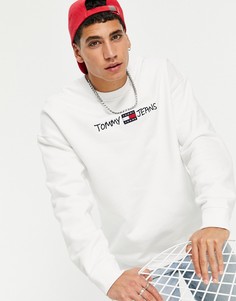 Белый прямой свитшот с круглым вырезом и вышитым логотипом-надписью Tommy Jeans