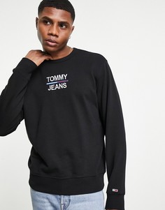 Черный свитшот с круглым вырезом и логотипом по центру Tommy Jeans Essential-Черный цвет