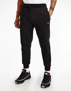 Черные флисовые джоггеры узкого кроя с логотипом-флагом и манжетами Tommy Jeans-Черный цвет