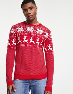 Красный джемпер с новогодним принтом Jack & Jones Originals