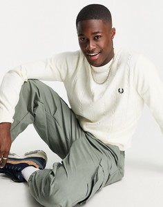 Джемпер цвета экрю с круглым вырезом и узором «косичка» Fred Perry-Белый