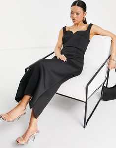 Черное платье миди с квадратным вырезом Jarlo Piper-Черный цвет