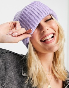 Сиреневая шапка-бини в рубчик из переработанного смесового материала Pieces-Фиолетовый цвет
