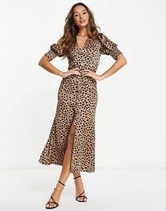 Платье макси на пуговицах с леопардовым принтом Never Fully Dressed Lindos-Коричневый цвет