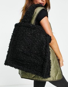 Черная большая сумка-шопер из искусственной овечьей шерсти Jayley-Черный цвет