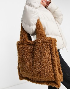 Светло-коричневая большая сумка-шопер из искусственной овечьей шерсти Jayley-Коричневый цвет