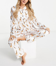Атласный пижамный комплект с принтом жирафов Night-Белый