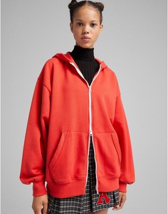 Oversized-худи красного цвета с двумя молниями Bershka-Красный