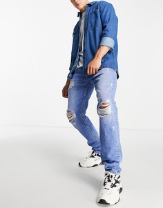 Светлые свободные джинсы прямого кроя с акцентной рваной отделкой Tommy Jeans Ethan-Голубой