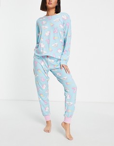 Голубой пижамный комплект с единорогами и радугой Chelsea Peers