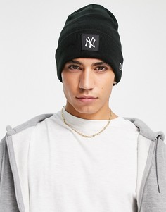 Черная шапка-бини с фирменной накладкой "NY" New Era-Черный цвет
