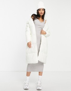 Длинное дутое пальто молочного цвета с воротником-стойкой Gianni Feraud-Белый