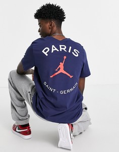 Темно-синяя футболка с броским принтом футбольного клуба Paris Saint-Germain Nike Jordan-Темно-синий