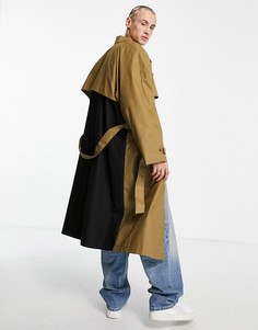 Тренч в стиле extreme oversized с контрастной вставкой на спине ASOS DESIGN-Светло-бежевый цвет