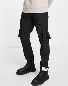 Черные брюки карго с ремешками Sixth June-Черный цвет