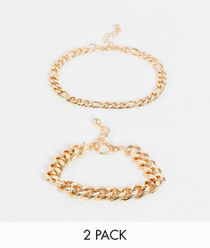 Набор из 2 золотистых крупных браслетов-цепочек с плетением «фигаро» ASOS DESIGN-Золотистый