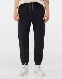 Черные брюки карго с поясом Bershka-Черный цвет