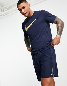 Темно-синяя футболка с крупным логотипом Nike Training Hyperdry-Темно-синий