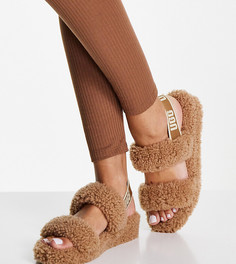 Эксклюзивные каштановые сандалии на плоской подошве с двумя ремешками из плюша UGG Oh Yeah-Коричневый цвет