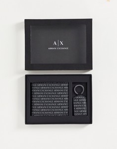 Подарочный набор из бумажника и брелока для ключей с принтом логотипа Armani Exchange-Черный цвет