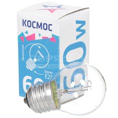 Лампа накаливания E27, 60 Вт, шар, прозрачная, Космос, LKsmSSpCL60E27v2