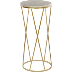 Столик приставной круглый Glasar с белым мрамором 33х33х72см ГЛАСАР