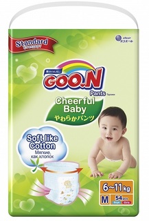 Японские подгузники-трусики Goon Cheerful Baby M (6-11кг), 54шт.