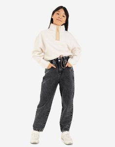 Серые джинсы Paperbag для девочки Gloria Jeans