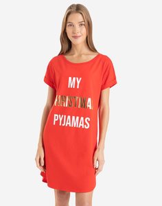 Красная ночная сорочка с новогодним принтом My Christmas pyjamas Gloria Jeans