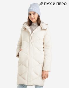 Молочная удлинённая куртка oversize с пухом и пером Gloria Jeans