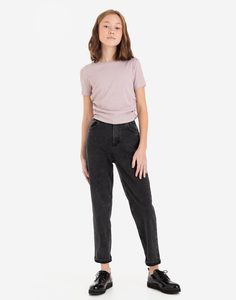 Чёрные утеплённые джинсы Slim Tapered для девочки Gloria Jeans