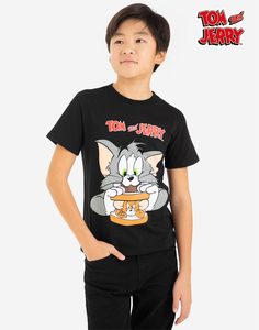 Чёрная футболка с принтом Tom and Jerry для мальчика Gloria Jeans