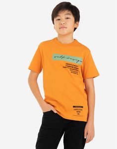 Горчичная футболка oversize с надписями для мальчика Gloria Jeans