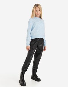 Чёрные брюки Cargo из экокожи для девочки Gloria Jeans