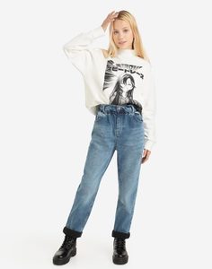 Утеплённые джинсы Paperbag для девочки Gloria Jeans