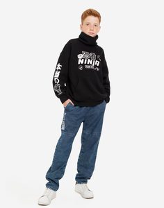 Утеплённые синие джинсы Straight с надписями URBAN STYLE для мальчика Gloria Jeans